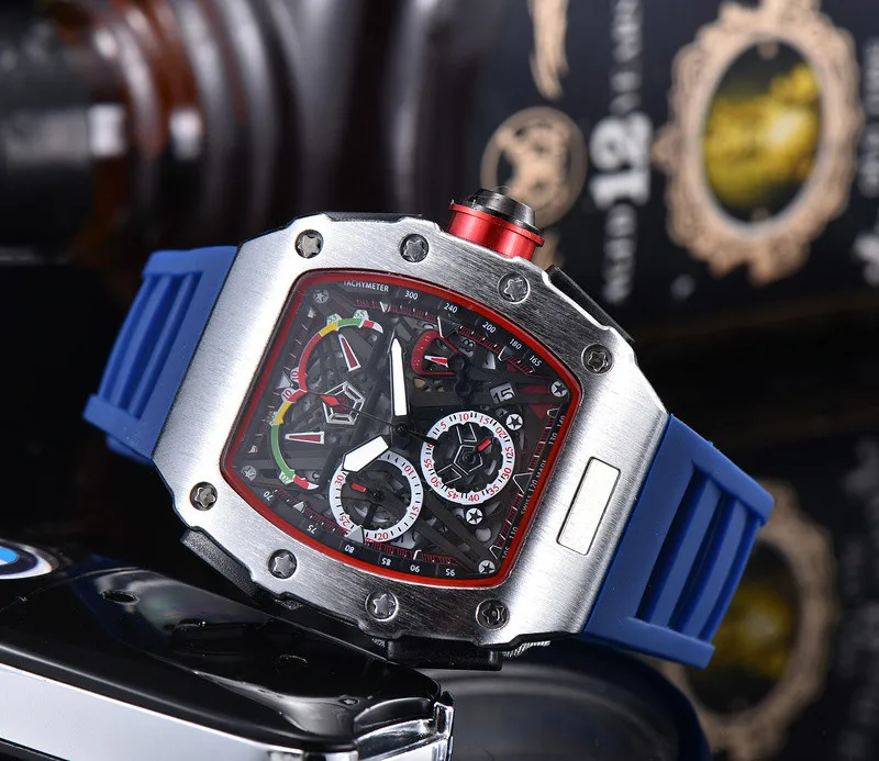 Men's diving 6-pin watch top brand Richard luxury full-function Mille sports chronograph quartz watches men's Relogio Masculino afbeelding