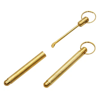 

1Pcs Gold Brass Snuff Spoon Sniffer Snorter Powder Hoover Hooter Metal Snuff Tobacco Pipe Shovel Key Chain Pocket Size