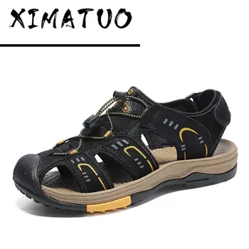 

Fashion Genuine Leather Men Sandals Summer Shoes Lightweight Comfort Men Beach Sandals Leather Men Shoes Plus Size 38~46
