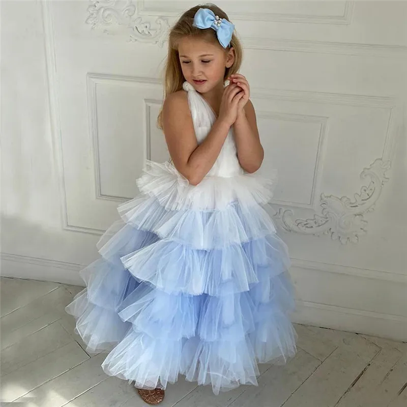 

Handmade Long Girls Birthday Dresses Tiered Tulle First Communion Dress Flower Girls Dresses Vestidos