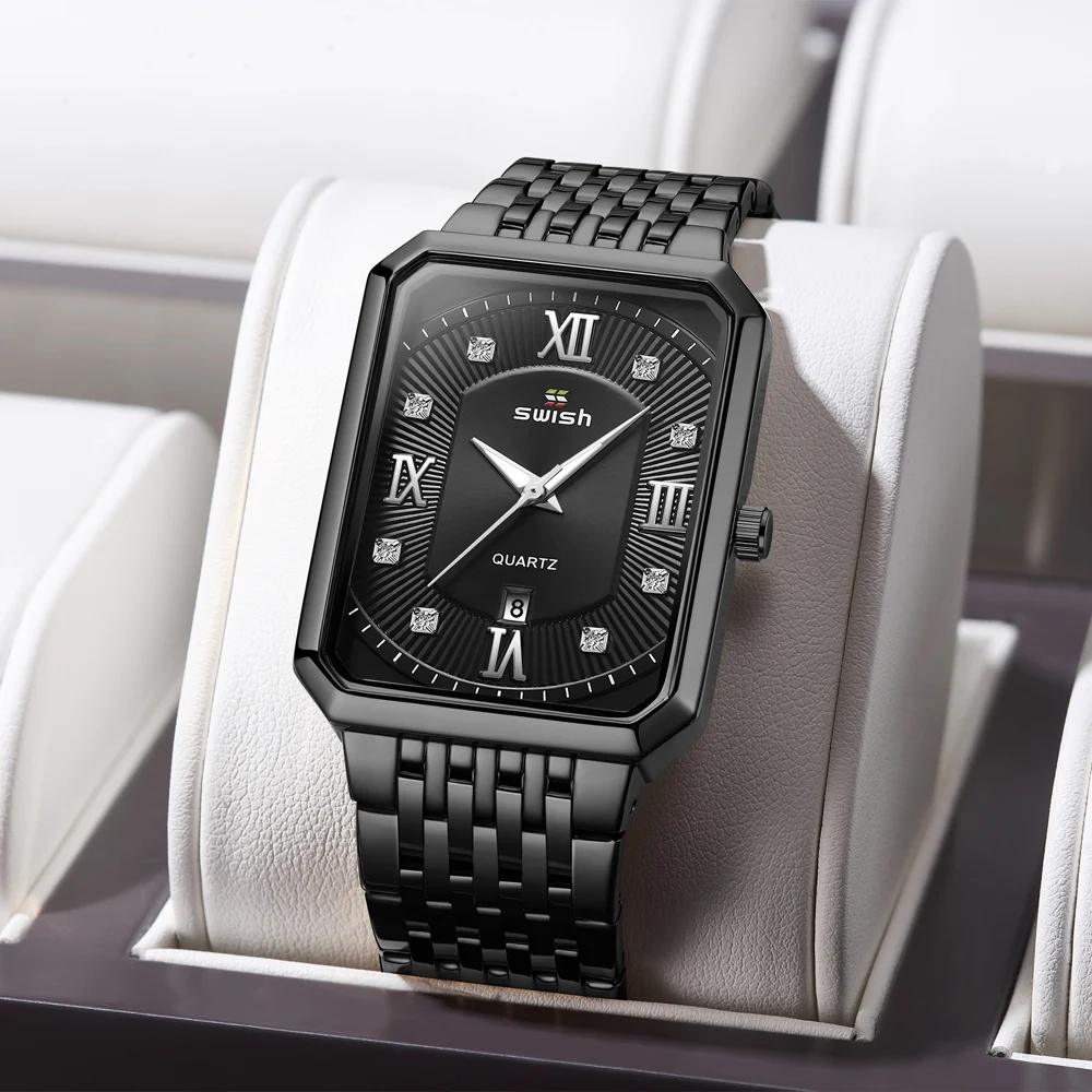Watches Rectangle SWISH Business Military Black Waterproof Luxury Relogio Masculino Top-Brand