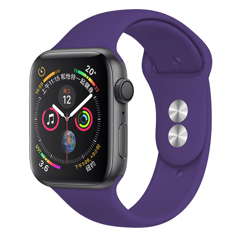 Силиконовый ремешок для Apple Watch band 44 мм 42 мм iwatch series 5 4 3 2 1 браслет 40 мм 38 мм pulseira умные часы аксессуары петля - Цвет ремешка: 28 Deep Purple