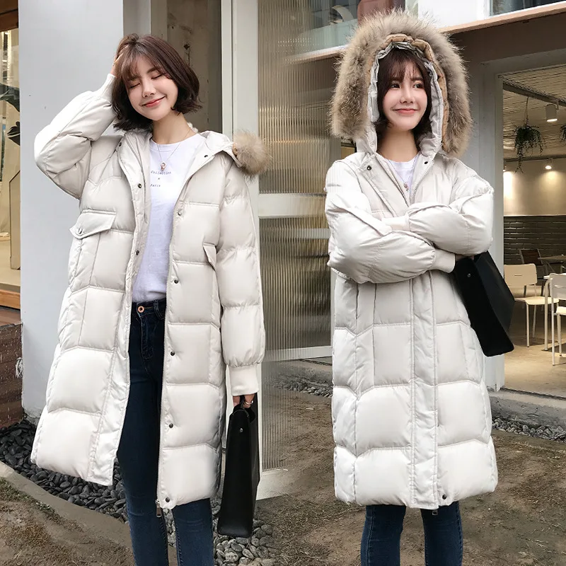 

Zipper Cotton-padded Clothes Hooded Winter Fashion Comfortable Simple Cool Solid Color Mid-length (with Genuine Fur Collar)