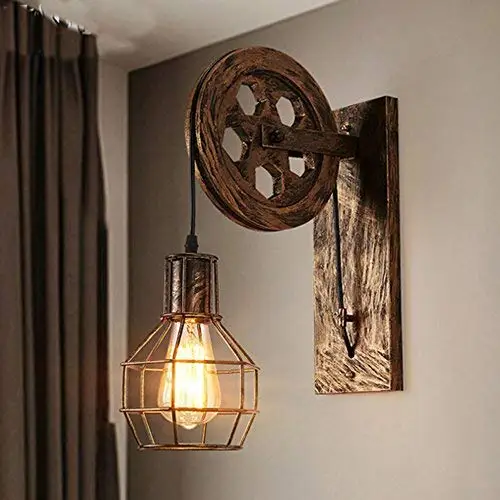 Loft Iron Led Wall Lamp Deco Vintage Lighting Indoor Wall Lights for Home American Industrial Lighting Lifting Pulley Wall Light