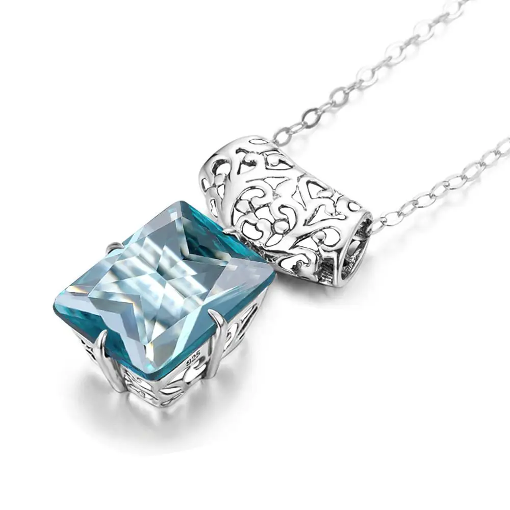 

100% Real Silver 925 Pendant For Women 925 Sterling Silver Jewelry Wholesale Creator Square Aquamarine Pendants Without Necklace
