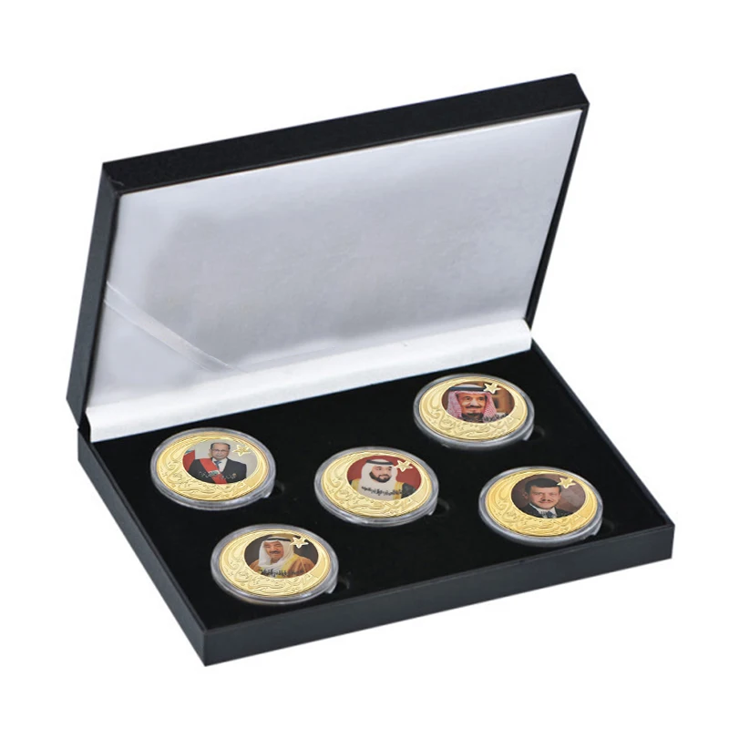WR лидер Дубаи ОАЭ позолоченные монеты коллекционные игрушки набор монет с держателем сувенирная медаль подарочный набор Dropshipping2019 - Цвет: 5pcs coins with box