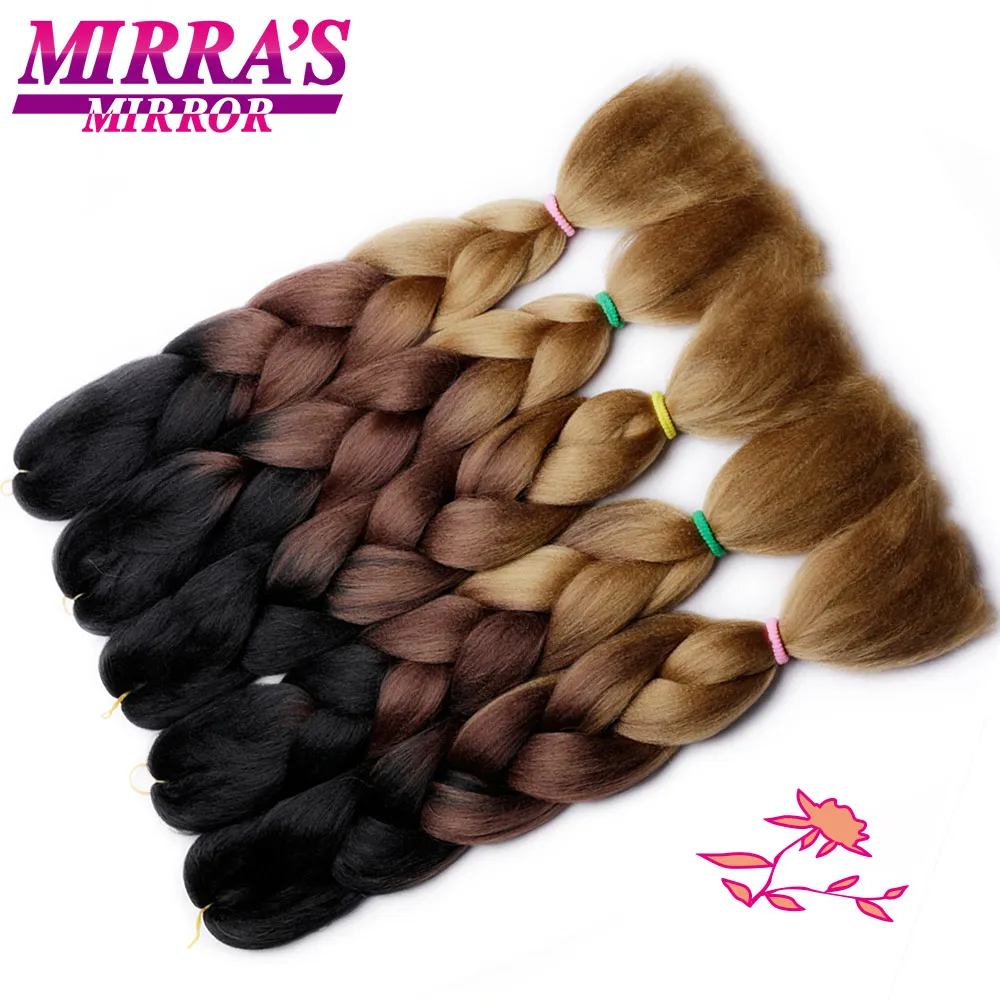 Mirra's Mirror, 24 дюйма, вязанные крючком косички, синтетические волосы, Омбре, косички для наращивания, огромные косички, волосы, три тона, черный, коричневый
