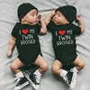 I Love My Twin Brother Letters Print Newborn Baby Bodysuit Short Sleeve Infant Baby Boy Girl Rompers Onesies Baby Twins Clothes 1