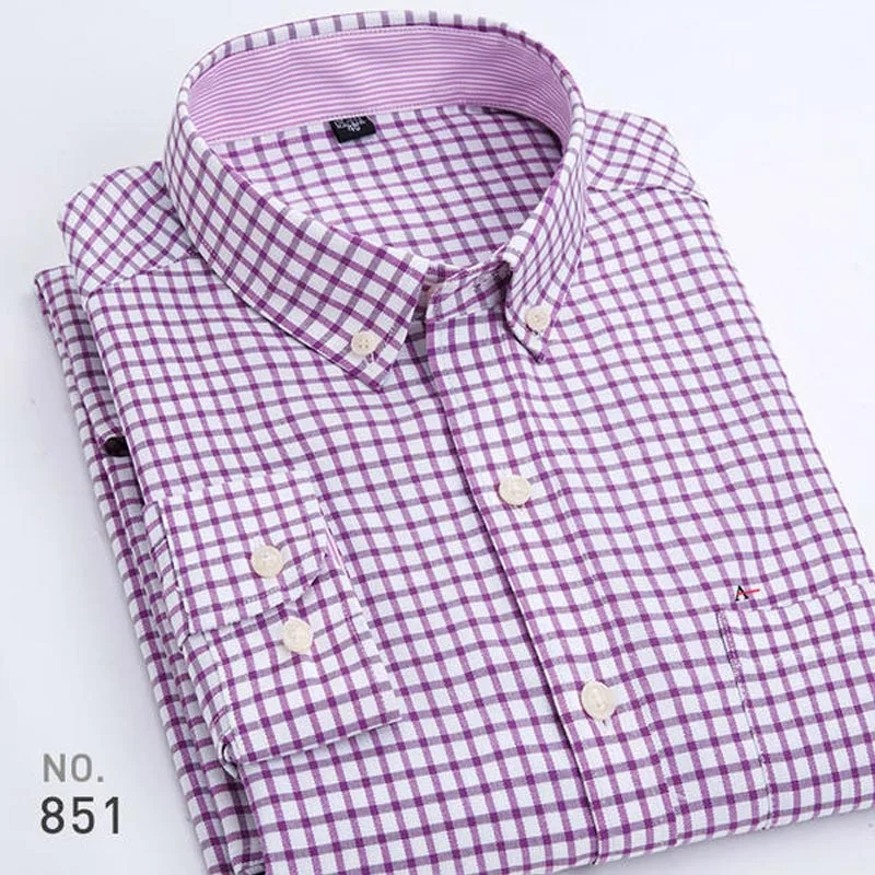 Высокое качество, мужская рубашка Aramy, оксфордская, с длинным рукавом, хлопковая, в полоску, клетчатая рубашка, мужская рубашка - Цвет: 851-(A)(14)