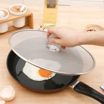 

Stainless Steel 25cm 29cm 33cm Splatter Screen Net Pot Lid Silver Oil Frying Pan Lid Cooking Tools Kitchen Accessories MN