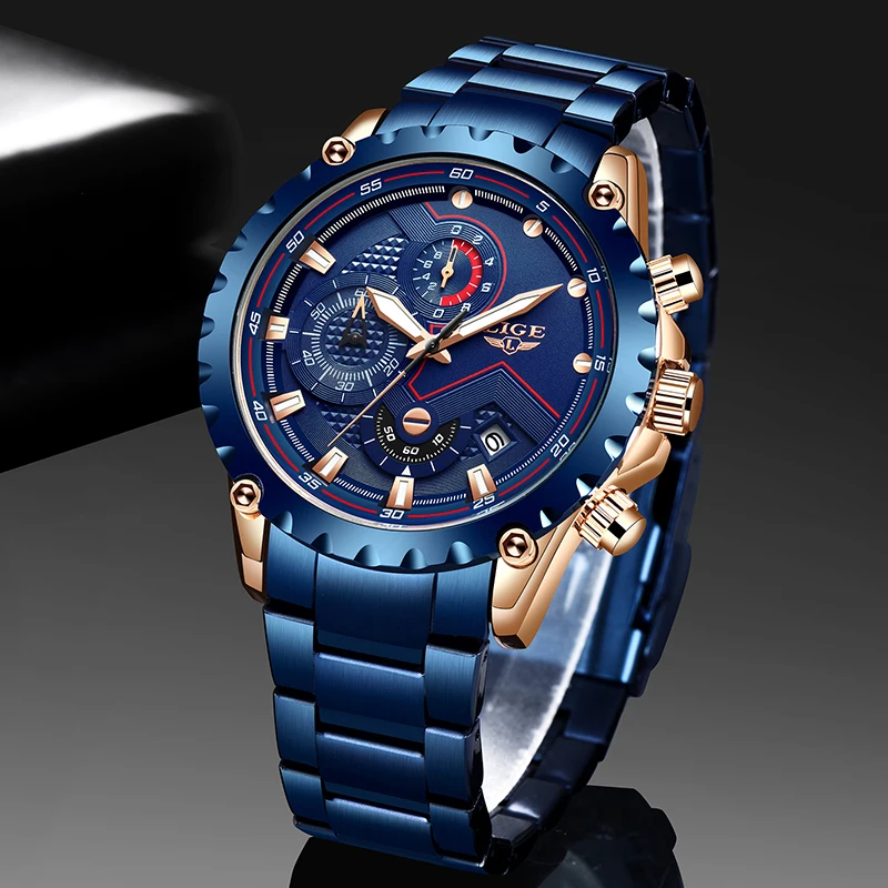 $20.99 Lige Creative Design Watches Men Luxury Quartz Wristwatch With Stainless Steel Chronograph Spo