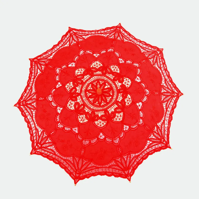 Винтажный Модный зонт от солнца ручной работы хлопок вышивка Свадебная зонтик несколько цветов кружевной зонтик Свадебный зонтик украшение - Цвет: Red