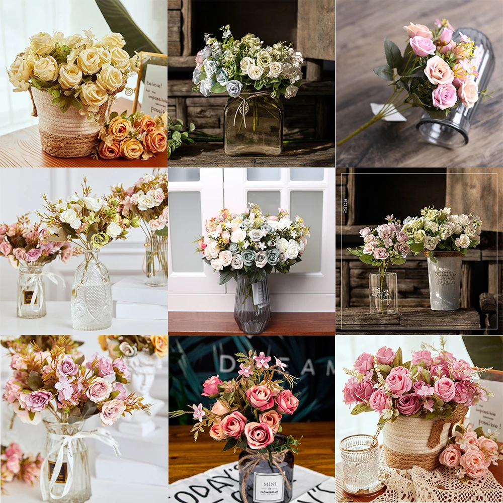 Rose Fake Artificial Silk Peony Pink Flowers Bridal Wedding Bouquet Home Decor 