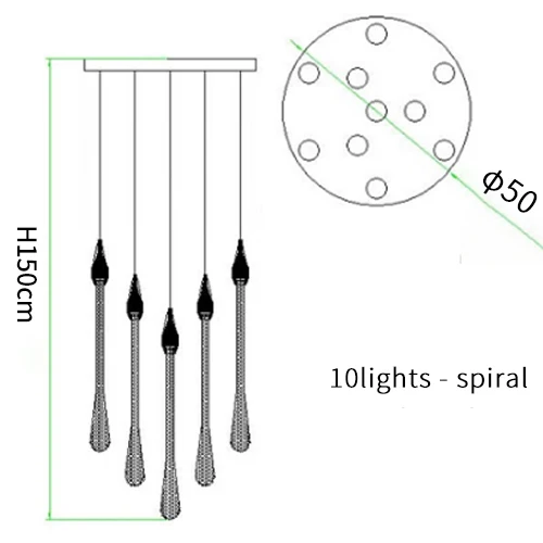 Роскошный хрустальный светодиодный подвесной светильник лестница длинная водяная капля кухня ресторан прямоугольная Подвесная лампа lampy wiszace - Цвет корпуса: Dia50 H150cm