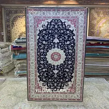 YILONG 3'x5' Тебриз шелковый ковер темно-синий шелковые ковры ручной работы(HF239B