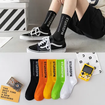 

Hip Hop Socks Women Men Unisex Ulzzang Korean Versionmale Ins Tide Net Red Black Solid Color Street Cotton 1 Pair Socks Sport