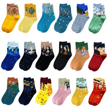

Women Cotton Cute Funny Art Socks Print Retro Painting Mural Fashion Socks Spring Autumn Happy Men Van Gogh Socks Dropshipping