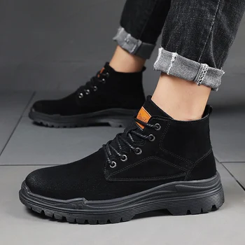 

new fashion mens breathable desert boots outdoors pig leather tooling shoes platform spring autumn ankle boot botas masculina