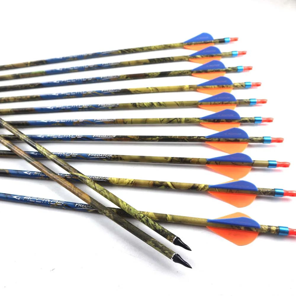 6/12pcs Green Camouflage Carbon Arrow Spine 300 350 400 500 ID 6.2mm