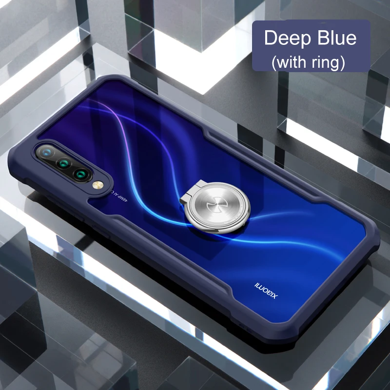 For Xiaomi CC9 / Mi 9 Lite Case with Ring Holder Magnet Clear Acrylic Armor PC Shockproof Protective Back Cover for mi A3 Coque - Цвет: Dark Blue