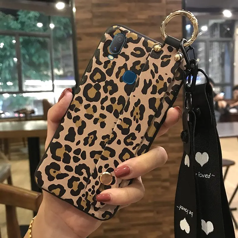Phone Case For VIVO Y11 Anti-dust Wristband Waterproof Back Cover Shockproof Lanyard Silicone Holder TPU Soft Cute | Мобильные