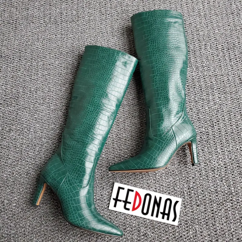 Ceny FEDONAS Sexy buty na cienkich wysokich obcasach kobiet buty do kolan jesień zima ciepłe buty motocyklowe Pointed Toe Night Club długie buty kobieta