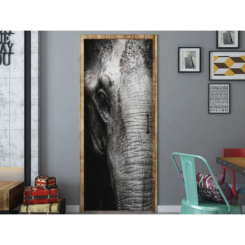 3D принт с большим слоном, водостойкая наклейка на всю дверь, креативная наклейка на дверь s, наклейка на стену, сделай сам, Фреска для спальни, домашний декор