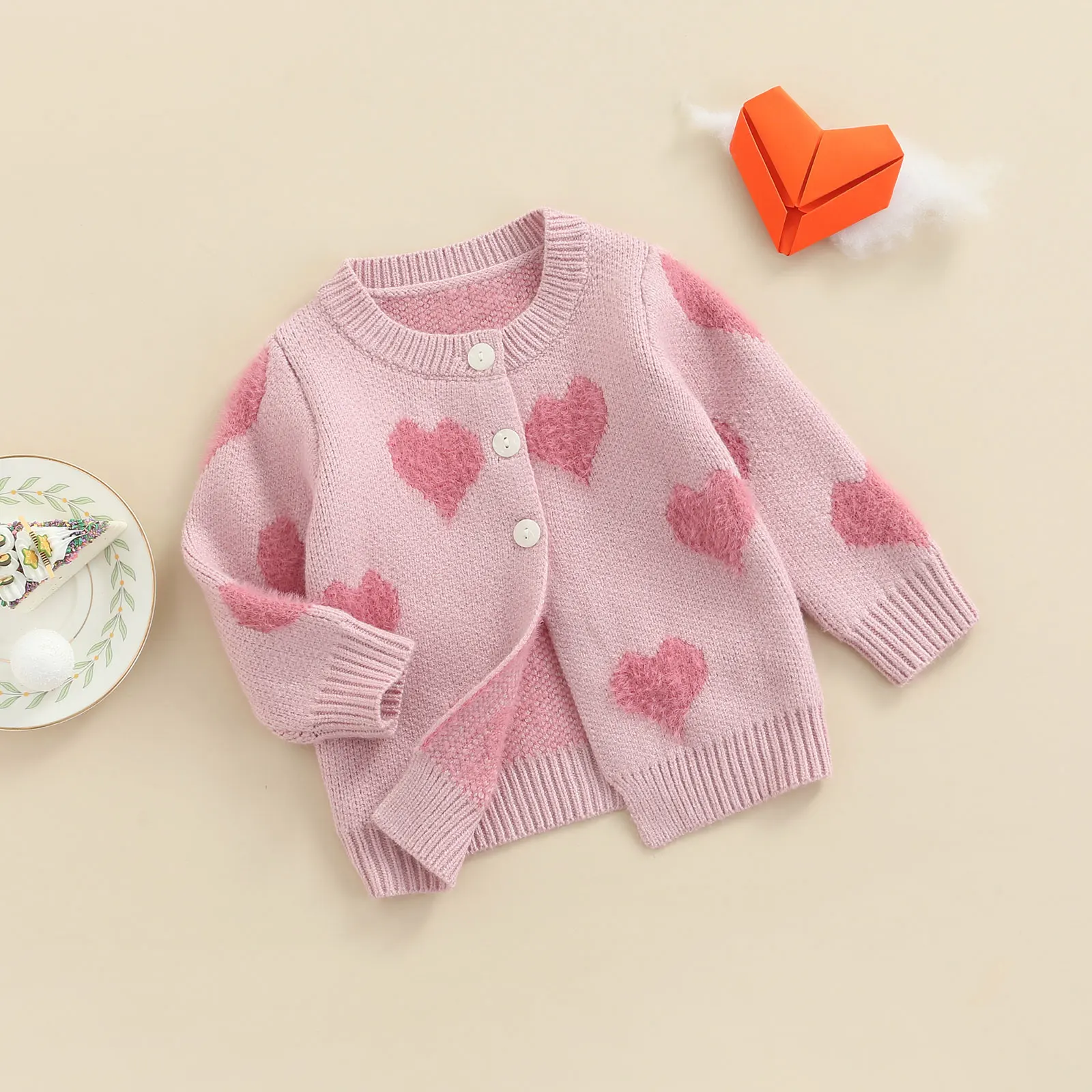 Autumn Toddler Infant Baby Girls Boys Cardigan Jackets Heart Print Long Sleeve Button Closure Knitted Sweater Tops children denim jacket