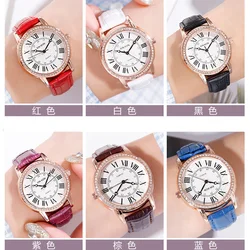 Reloj de cuarzo impermeable con correa de cuero para mujer, accesorio de moda popular, romano, 2021