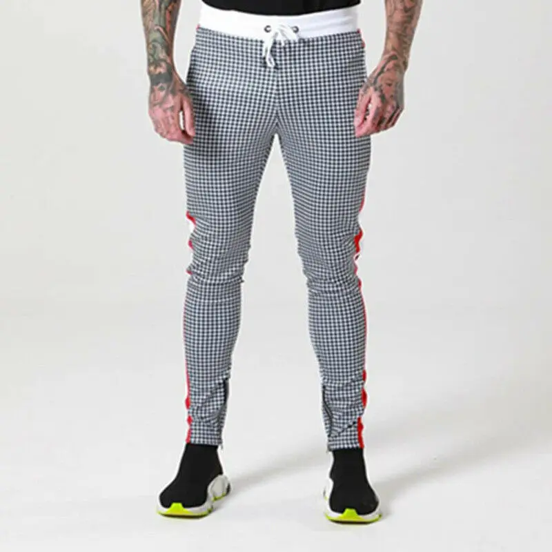 Striped Мужские спортивные штаны в клетку, повседневные длинные брюки, спортивный костюм для фитнеса, тренировок, бега, бегунов, тренажерного зала, спортивные штаны - Цвет: Striped