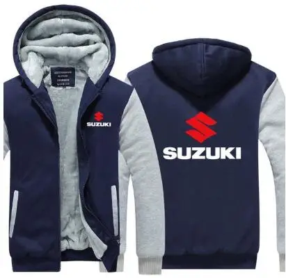 Новые Зимние Цвета плюс бархат для Suzuki толстовка Свободный длинный рукав теплое пальто мужские модные толстовки воротник куртки - Цвет: Серый