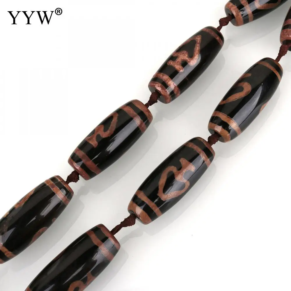 

8PCs/Strand Natural Tibetan Agates Dzi Beads Column black and brown Stone Sold Per Approx 15 Inch Strand