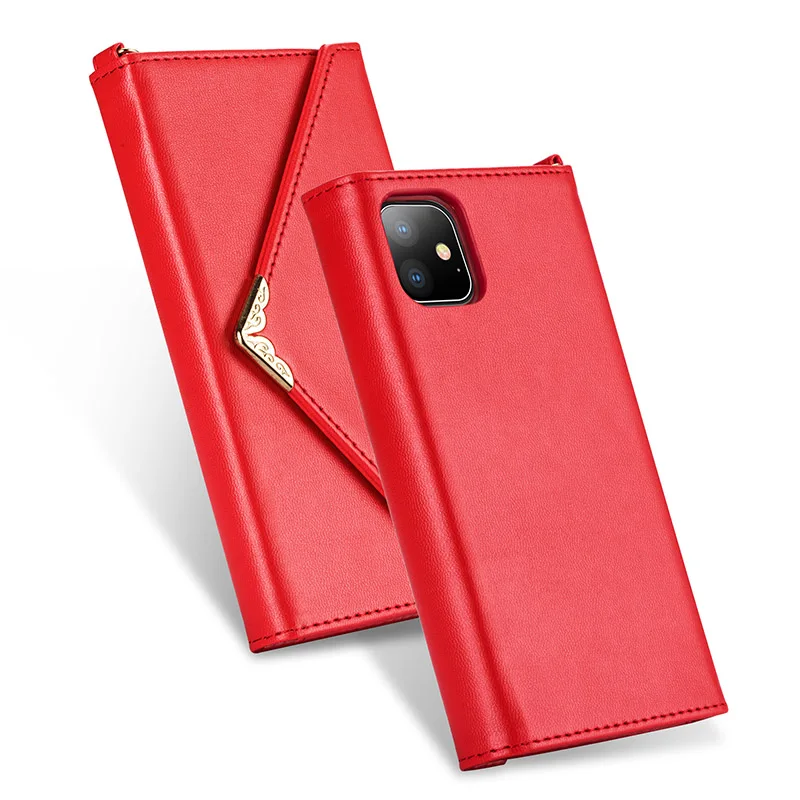 Кожаный флип-чехол для телефона для iPhone 11 Pro Max кошелек держатель для карт конверт чехол для iPhone X XR XS Max 8 7 Plus 6 6S Plus - Цвет: Красный