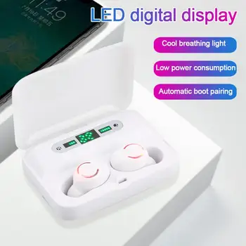 

F9 TWS Wireless Bluetooth 5.0 Headphone Binaural Breathing Lamp Sports Stereo Earbud Headset White LED Charging Box