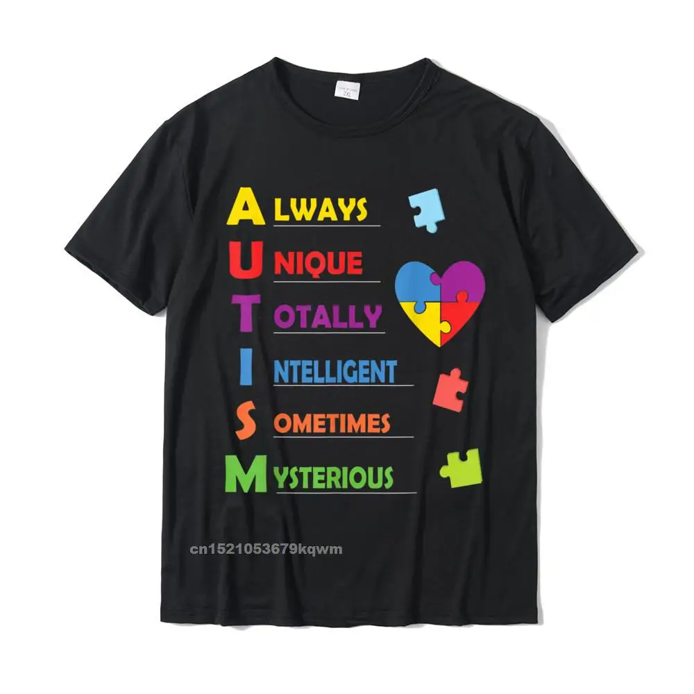Family Tees Funny Round Collar Design Short Sleeve Pure Cotton Man T Shirt Custom Tee-Shirt Drop Shipping Autism Awareness Autism Acronym and Puzzle Piece T-Shirt__4916 black