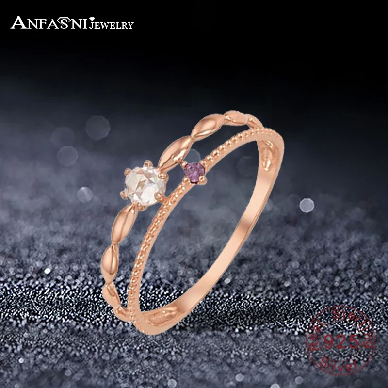 

ANFASNI Authentic100% 925 Sterling Silver Loving Double Rings for Women Engagement Wedding Minimalism Silver Jewelry Gift AA0097