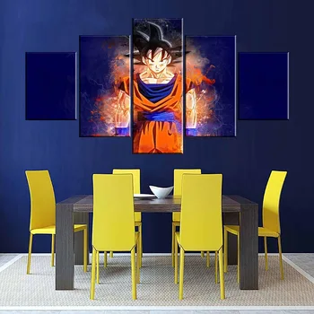 

Canvas Wall Art Poster 5 Pieces Dragon Ball Z Pictures Living Room Modular Printed Cartoon Super Saiyan Goku Painting Home Decor