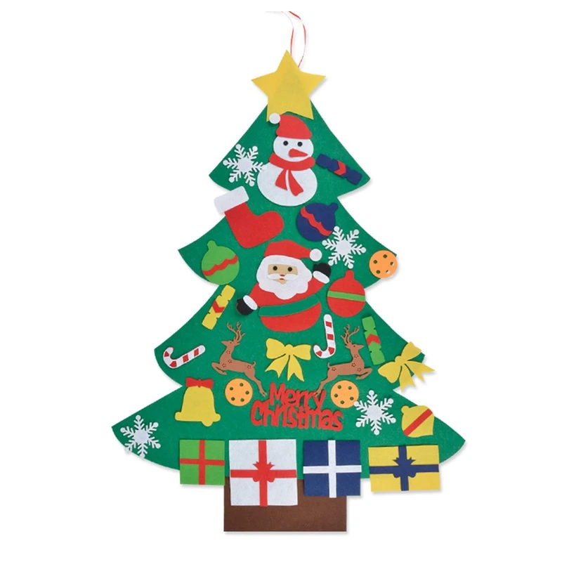 Felt Christmas Tree, DIy Christmas Tree Decoration Hanging Deco for Kids Christmas Gift with 30PCS Christmas Ornament Wall Hangi