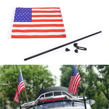 

15.74x11.6 Inch Motorcycle USA Flag + Flag Pole Mount 21.65 Inch for Honda Yamaha Universal