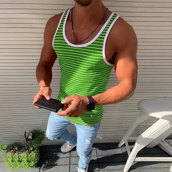 Men Vests Summer Sleeveless Shirts Gym Clothing Men Stripped Sports Casual Fitness Tanks Slim Fit Mens Bodybuilding Tank Tops 5
