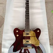 Производители на заказ Горячие полуполые джаз электрогитара, Золотое оборудование, на заказ винно-коричневая 190730