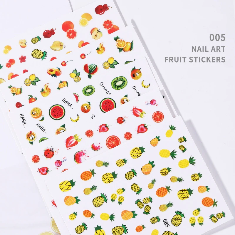 1 Милый мультяшный стикер для ногтей s водонепроницаемый прочный с изображением фруктов, ананаса, арбуза, арбуза, лимон, клубника, груши