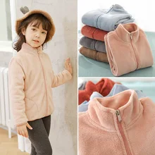 Warm Winter Outerwear Coat For Girls Coral Fleece Zippers Pocket Children Jacket Kids Winter Clothes Girls Cute Pink Coat