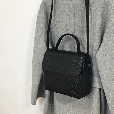 black Винтажные сумки-мессенджеры аллигатора для женщин большой емкости PU кожаные сумки на плечо женская простая многофункциональная Сумочка с клапаном - Цвет: black