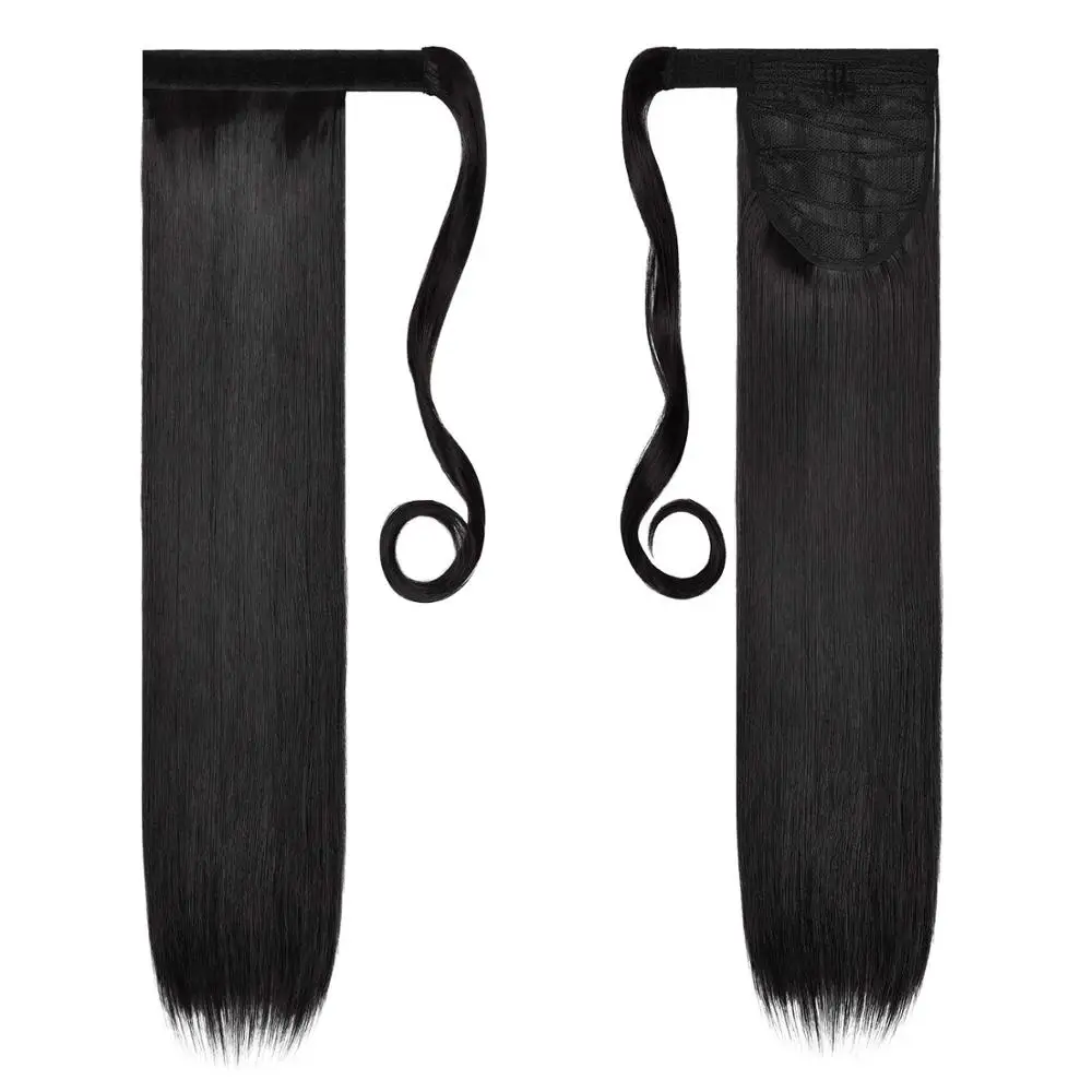 22 inch Long straight Real Natural Ponytail Clip in Pony tail Hair Extensions Wrap Around on Synthetic Hair Piece