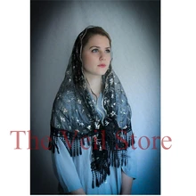 Цветочная кружевная Мантилья с кисточками, католиковая вуаль для церкви, традиционная женская накидка на голову, бесконечность, Латинская масса Velos de Novia