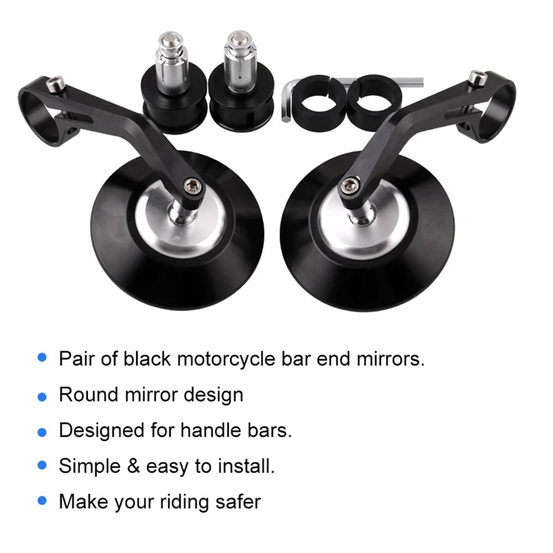 Black CNC 7/8" Round Motorcycle Rear View Mirror Handlebar End Plug Mirrors