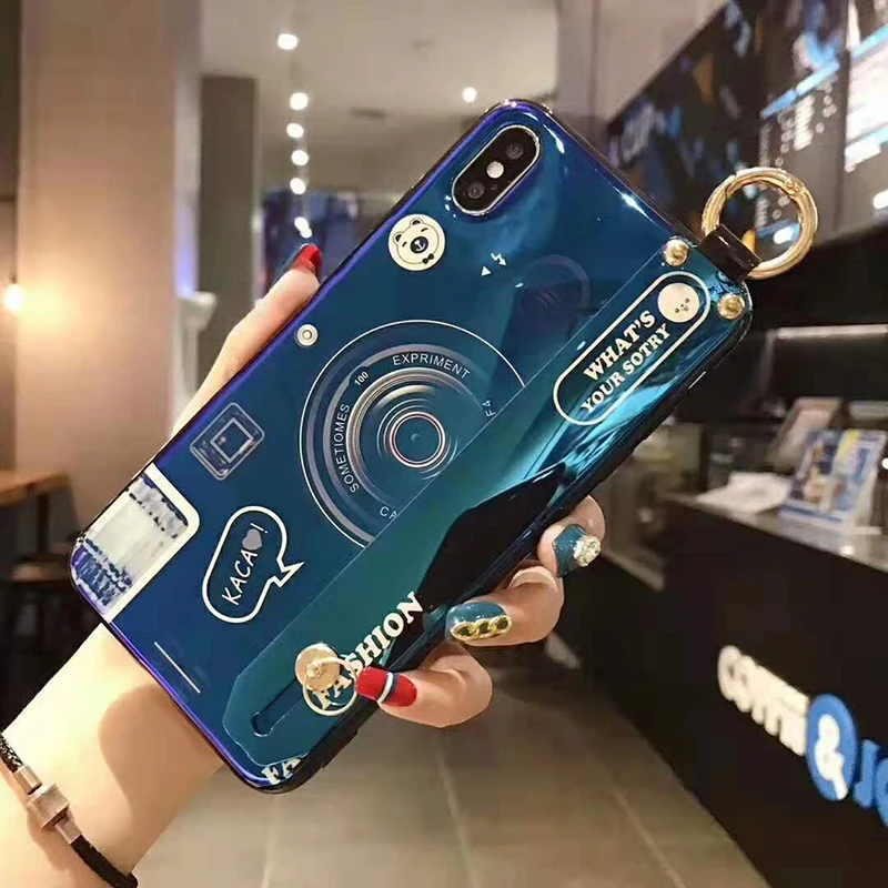 Blu-ray Camera Wristband Phone Case For iPhone 11 pro XR XS X Case Silicone Cover For iPhone 11 Pro Max 7 8 6s Plus Holder Cases (11)