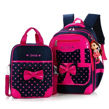 

2PCS/set High quality girl 3D child school bag kids 6-12 years students Free doll waterproof backpack travel large capacity bag