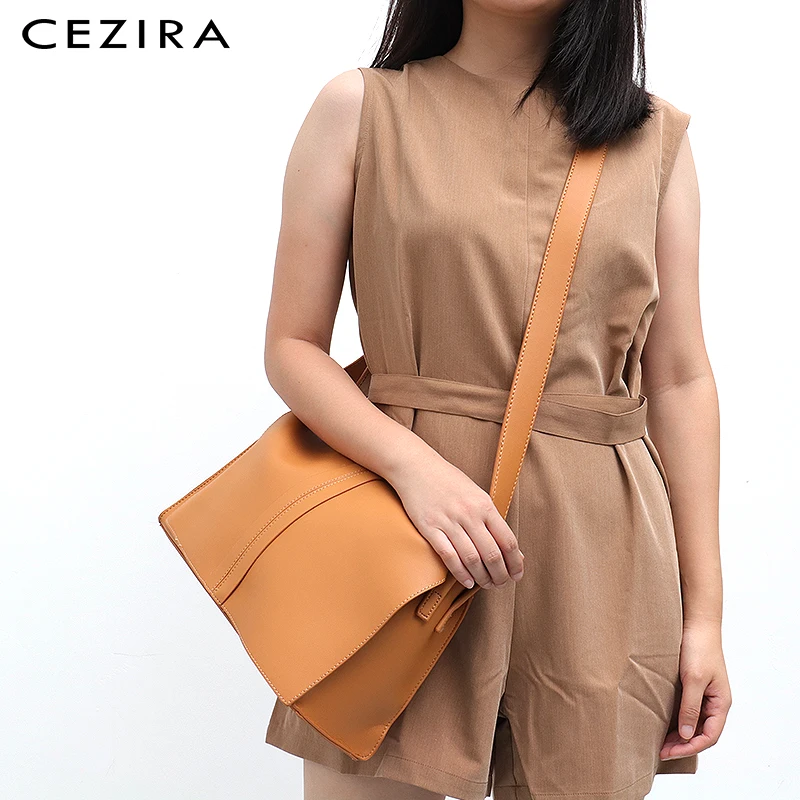 cheap CEZIRA Fashion PU Leather Messenger Bags For Women Soft Leather Shoulder Bags Ladies Brand Flap Handbags Girls Crossbody Satchel